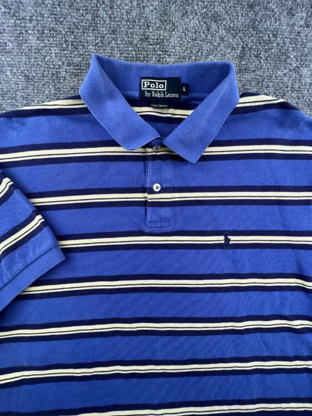 Polo Ralph Lauren Mens Blue Yellow Striped Short Sleeve Polo Shirt - Size Large